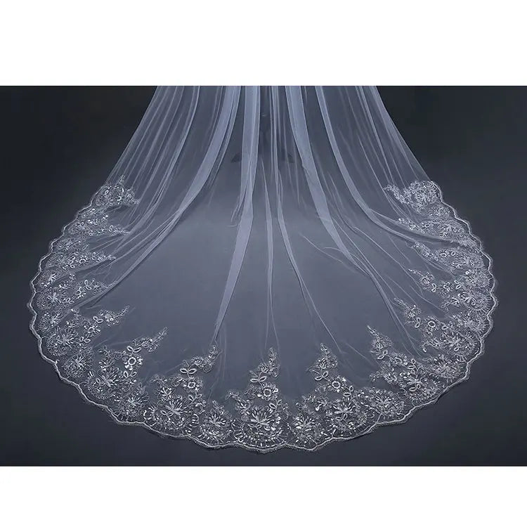 Qushine WholeSale Long Tulle Wedding Bridal Veil Lace Wedding Veil Good Vibrations