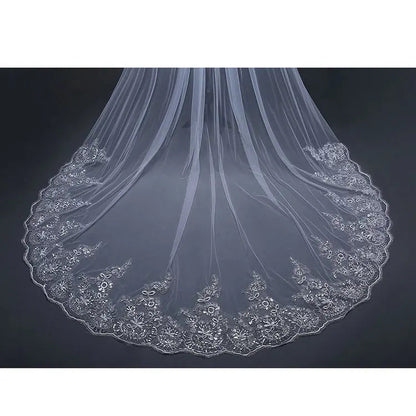 Qushine WholeSale Long Tulle Wedding Bridal Veil Lace Wedding Veil Good Vibrations