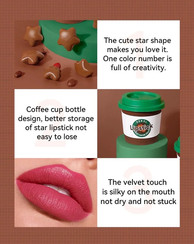 Derol Coffee Cup Capsule Lipstick Kit 6 Colors/cup Mini Star Lipstick Velvet Matte Candy Lip Stick Set Good Vibrations