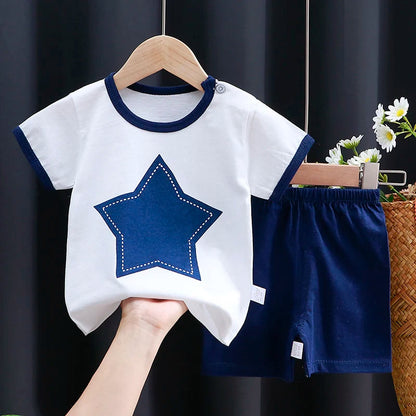Kids Clothes Set Baby Boy/Girl T-Shirt + Shorts Summer Clothing Cotton Cartoon Casual Boys Tracksuit Children Baby Clothes Set Good Vibrations