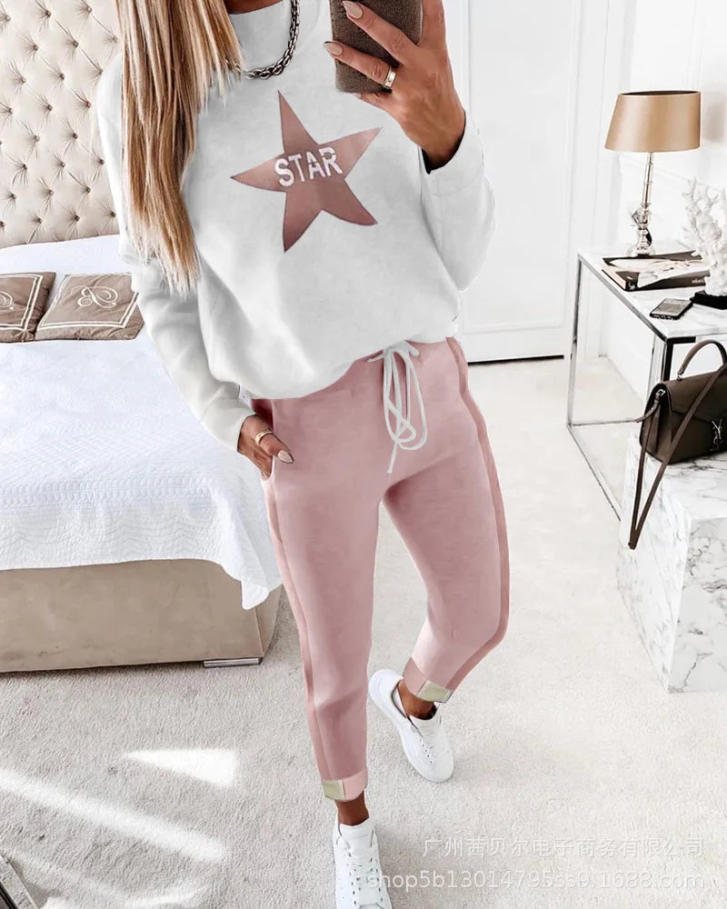 2023 Fashion New Two-piece Set High-necked Long-sleeved Tops Pocket Pants Casual Autumn Winter Sweater Women's Trousers Suit Good Vibrations