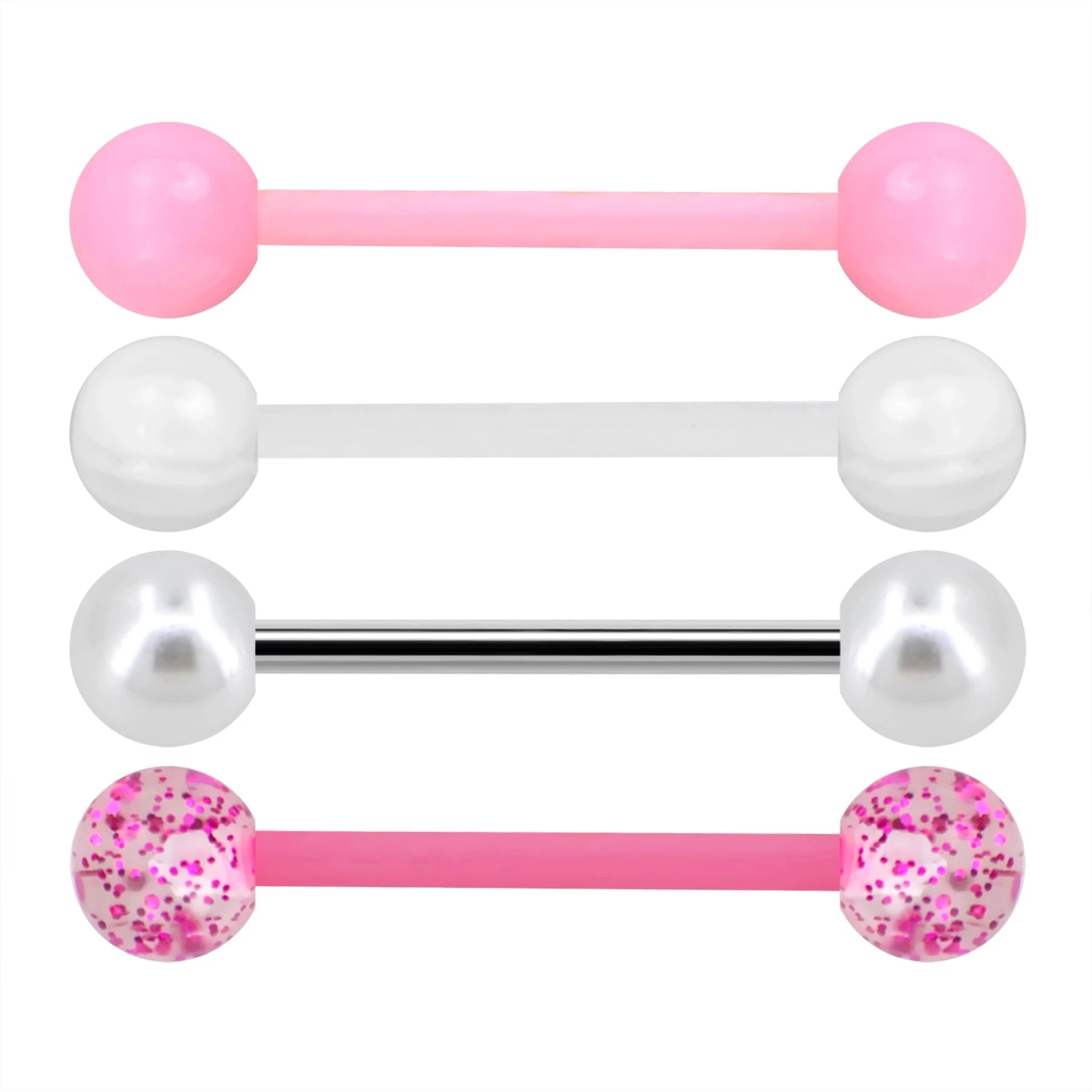 WKOUD 1 PCS/4 PCS Stainless Steel 14G Tongue Rings Barbell Pink Tongue Barbell Jewelry For Women Piercing Tongue Piercing Pink Good Vibrations Adult Super Store