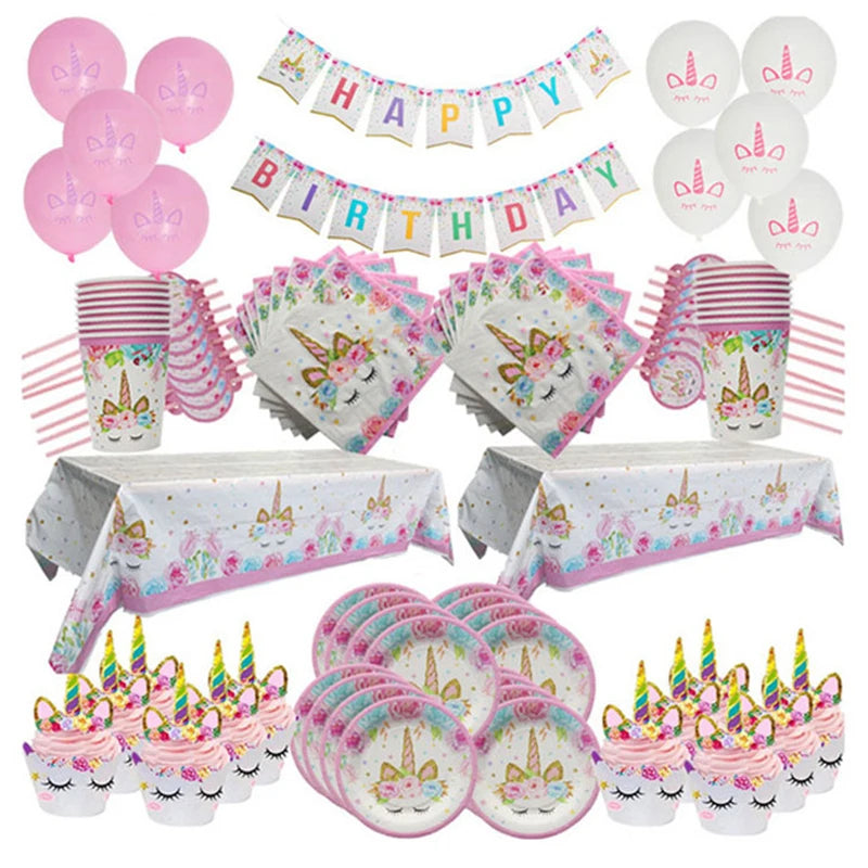 Unicorn Decoration Birthday Party Decor Kids Unicorn Disposable Tableware set Unicornio Baby Shower Girl Birthday Party Supplies Good Vibrations