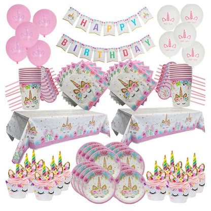 Unicorn Decoration Birthday Party Decor Kids Unicorn Disposable Tableware set Unicornio Baby Shower Girl Birthday Party Supplies Good Vibrations