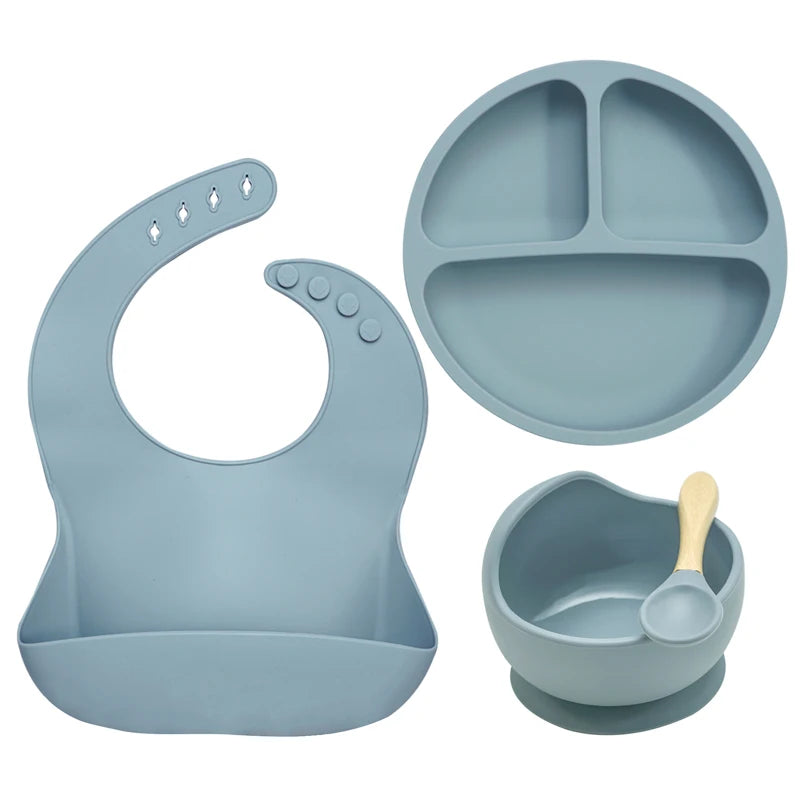 Baby New Arrived Dinnerware Silicone Hot Sale Customized 100% Safe Bib Spoon Bowl Feeding Set Good Vibrations