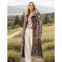 Women's Sexy Mink Faux Fur Overcoat with Long Cheetah Print Thicken Pocketed Dressy Jacket for Banquets and Outings Good Vibrations