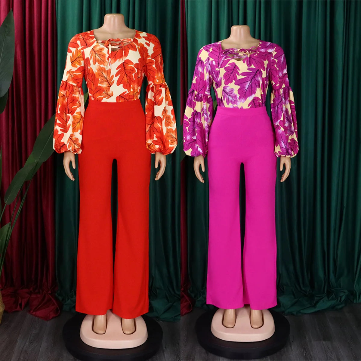 D386 Trendy Ladies Office 2 Piece Pants Set Women Outfits for Women Print Strap Top Wide Leg Pants Two Piece Set Women Clothing Good Vibrations