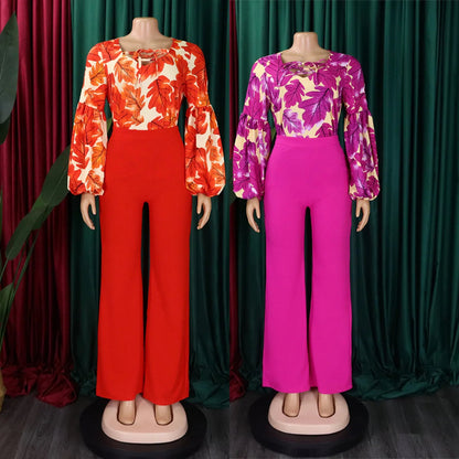 D386 Trendy Ladies Office 2 Piece Pants Set Women Outfits for Women Print Strap Top Wide Leg Pants Two Piece Set Women Clothing Good Vibrations