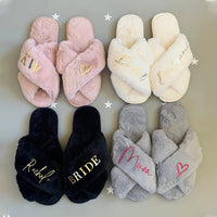 Personalized Bridal Slipper Bridesmaid Gifts Wedding Bridesmaid Fluffy Bachelorette Fluffy Slippers birthdays Christmas Gifts Good Vibrations