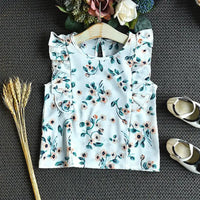 Girls Clothing Ruffle Sleeveless T-shirt+Skirt 2PCS Sets Baby Girls Clothes Chiffon Flower Print Toddler Outfits Children A402 Good Vibrations