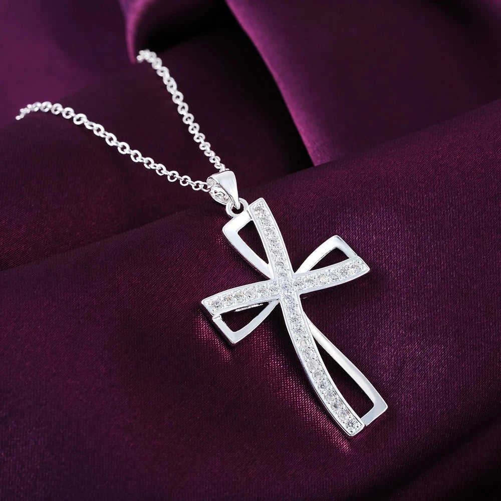 925 Sterling Silver Zircon Cross Pendant Necklaces For Women Charm Fashion Party Luxury Jewelry Accessories Jewellery Good Vibrations