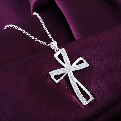 925 Sterling Silver Zircon Cross Pendant Necklaces For Women Charm Fashion Party Luxury Jewelry Accessories Jewellery Good Vibrations