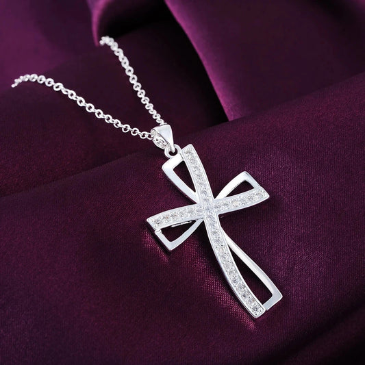 925 Sterling Silver Zircon Cross Pendant Necklaces For Women Charm Fashion Party Luxury Jewelry Accessories Jewellery Good Vibrations