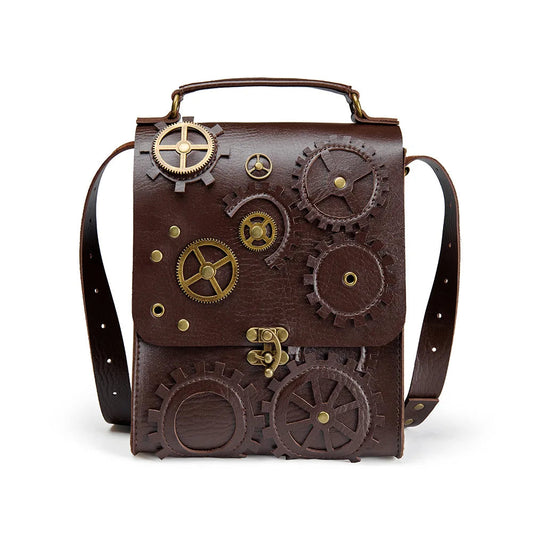 Vintage Single Shoulder Hip Hop Rock Shoulder Bag Luxury Design Brown PU Leather Men Women Steampunk Gothic Square Handbag Good Vibrations