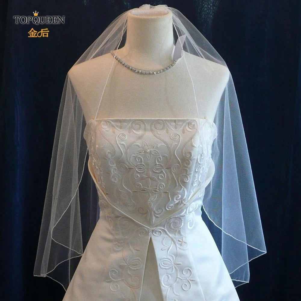 TOPQUEEN V14 Wedding Veil Short Pencil Edge Simple Wedding Veil Bridal Veils Wedding Short Veu Bride Short Wedding Veil One Laye Good Vibrations