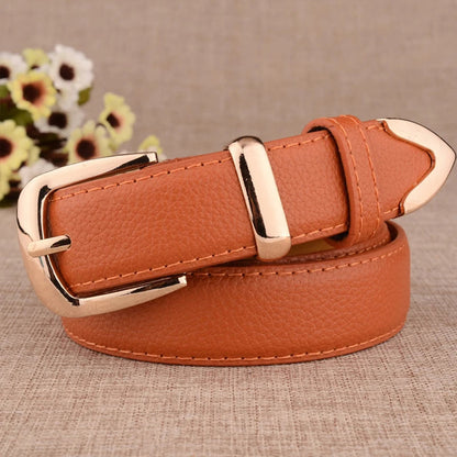 Fashion Women Leather Belts High Quality Gold Buckle Best Matching Dress Jeans Belts for Lady LB2146 Good Vibrations