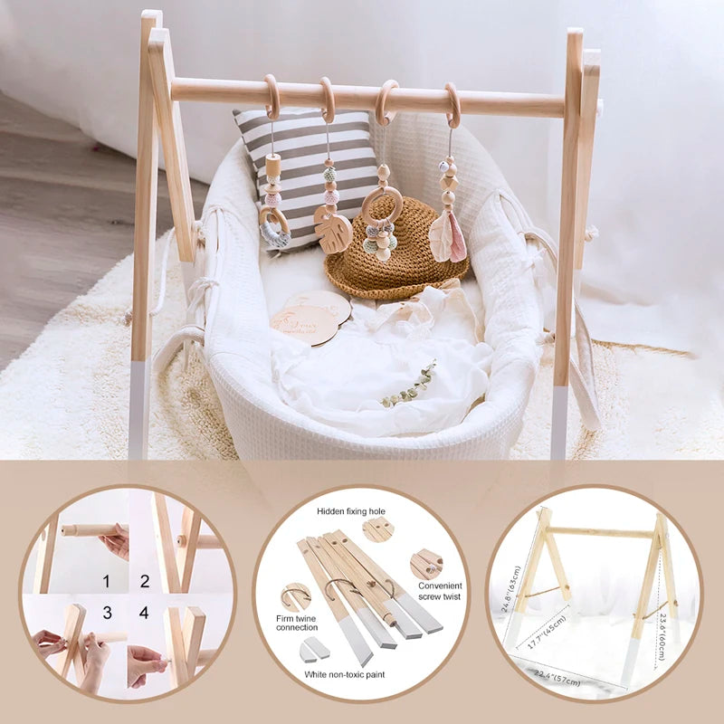 Baby Toys Wooden Play Gym Toys Nordic Baby Room Decor Wood Nursery Sensory Toy Gift Infant Room Clothes Rack Accessories Rattles Good Vibrations