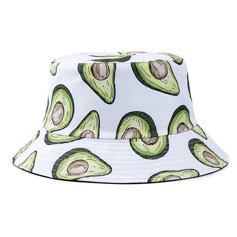 Hot Sale Unisex Bucket Hats Summer Double-sided Wear Fruit Printing Women Cap Outdoor Sun Hat Men Classic Panama Bucket Hat Good Vibrations