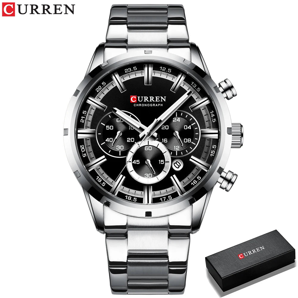 Curren Men's Watch Blue Dial Stainless Steel Band Date Mens Business Male Watches Waterproof Luxuries Men Wrist Watches for Men Good Vibrations