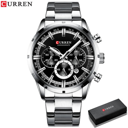 Curren Men's Watch Blue Dial Stainless Steel Band Date Mens Business Male Watches Waterproof Luxuries Men Wrist Watches for Men Good Vibrations