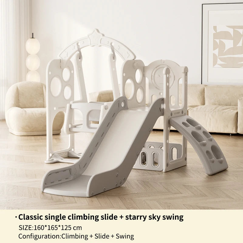 Feelbaby White Plastic Indoor Playground Set Swings Slide for Kids Home Garden Use-PE Material for Educational Shopping Mall Use Good Vibrations