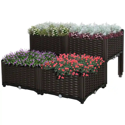 4 Piece Raised Garden Bed with Legs, Self-Watering Planter Box Raised Bed to Grow Flowers, Herbs & Vegetables, Brown Good Vibrations