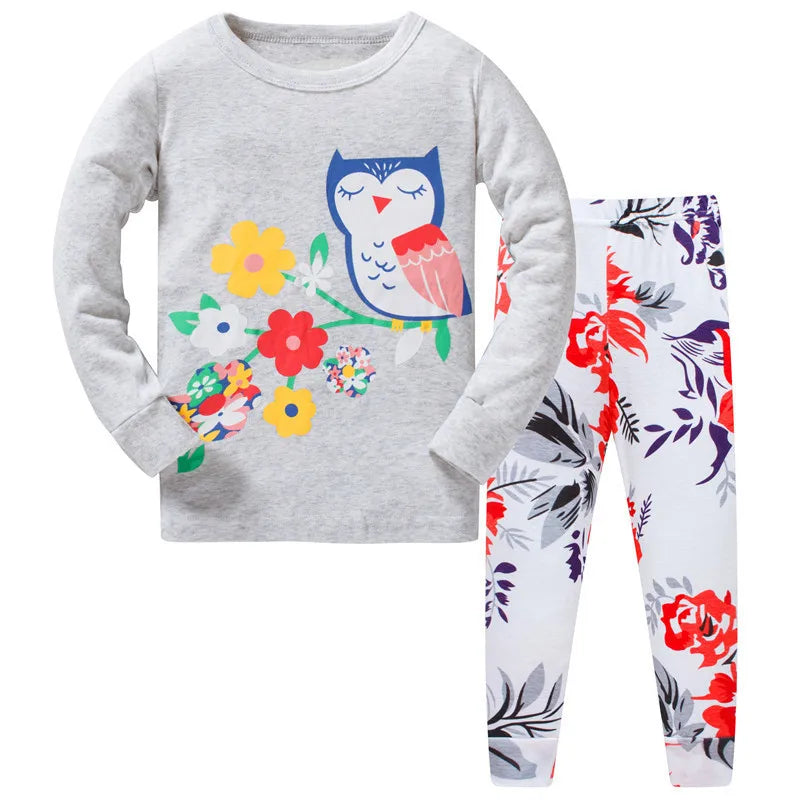 Jumping Meters 3-8T Flamingo Print  Autumn Winter Girls Sleepwear Fashion Children's Home Clothes Kids Pyjamas Costume Good Vibrations