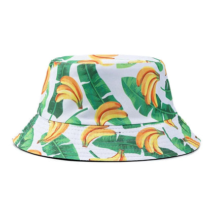 Hot Sale Unisex Bucket Hats Summer Double-sided Wear Fruit Printing Women Cap Outdoor Sun Hat Men Classic Panama Bucket Hat Good Vibrations