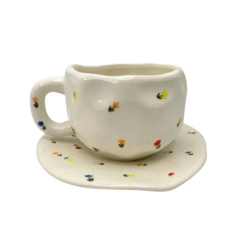 Factory New Design Handmade Ceramic Coffee Mugs Floating Point Ceramic Diner Mug Modern Design Cup With Cookie Handle Good Vibrations