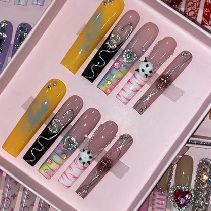 High Quality Multiply Designs 3D Handmade Customize Salon Press on Nails Acrylic Materials Set Good Vibrations