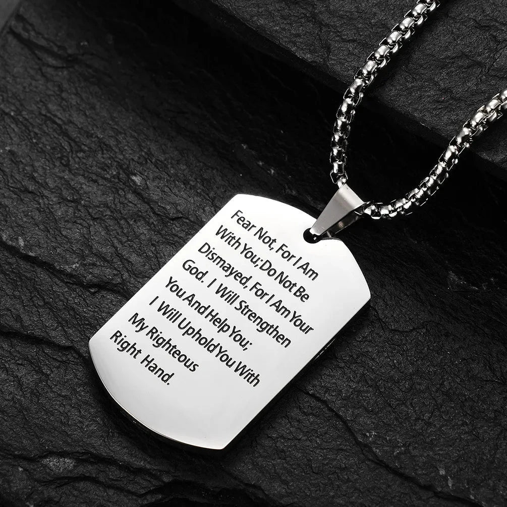 Bible Cross Necklace Dog Tag Pendant Inspiring Strengthening Courage Scripture Necklaces for Men Religious Jewelry Good Vibrations