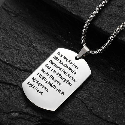 Bible Cross Necklace Dog Tag Pendant Inspiring Strengthening Courage Scripture Necklaces for Men Religious Jewelry Good Vibrations