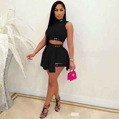 Liu Ming New Arrivals Summer Two Piece Suit Sleeveless Tank Top and Shorts Tracksuit Knitted Polyester Women Set Good Vibrations