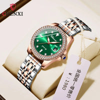 CHENXI Women Watch 385 Fashion Luxury Green Rhinestone Dial Stainless Steel Diamond Quartz Watches for Lady Dress Bracelet Gift Good Vibrations