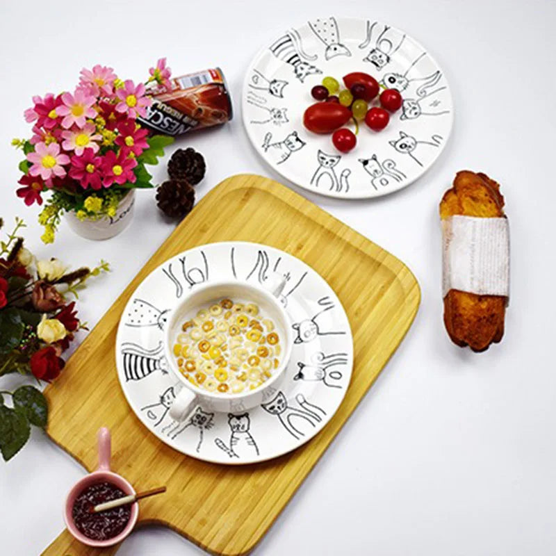 Cute Cat Ceramic Plate Western Dinner Dessert Appetizer Salad Dish Steak Service Plates Home Party Main Dishes Tableware Hogard Good Vibrations