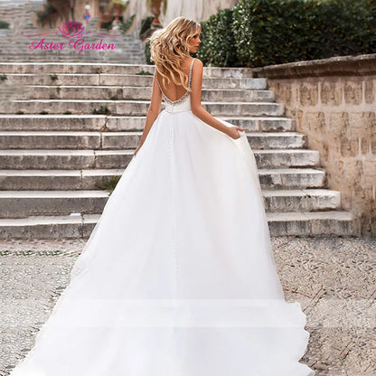 2023 Elegant Tulle Bridal Gown Spaghetti Straps Wedding Dress for Beach African Weddings Plus Size Vestido De Noiva Good Vibrations