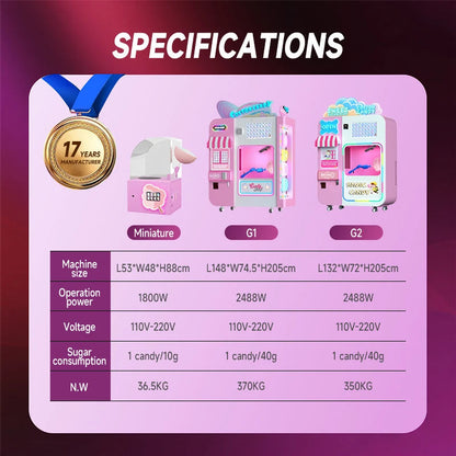 JoyFunplay Manufacture Customized Coin Cash Full Automatic Cotton Candy Vending Machine Floss Flower Candy Machine Good Vibrations