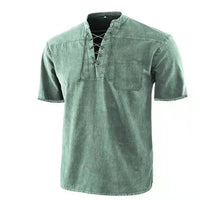 Men's Pirate Shirt Steampunk Retro Lace-Up Shirt Medieval T-Shirts Casual Tunic Tops Tee Gothic Halloween Costume Good Vibrations