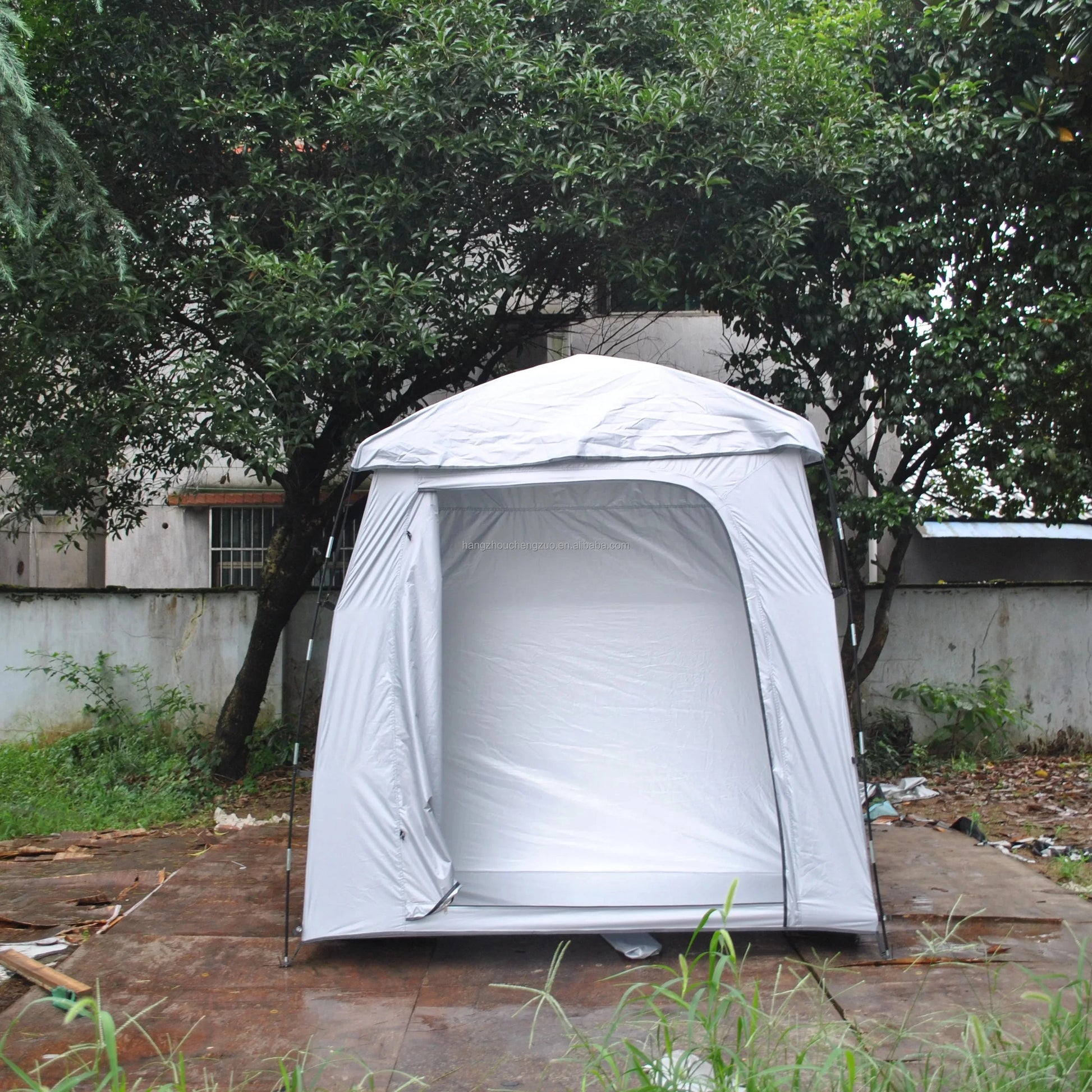 Bike Storage Tent Single Layer Lightweight Waterproof Quick Automatic Opening Four-Season Bike Shed for 3 Bikes & Garden Tools Good Vibrations