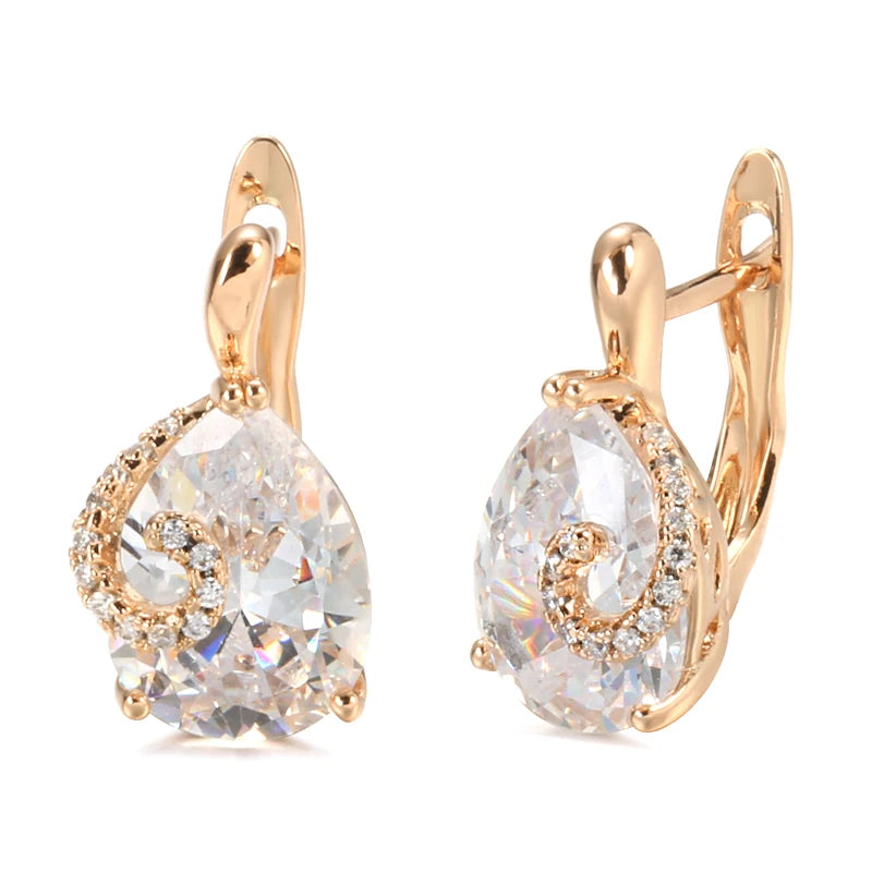 Kinel Hot Water Drop Natural Zircon Stud Earrings For Women 585 Rose Gold Color Bride Wedding Fashion Party Daily Fine Jewelry Good Vibrations