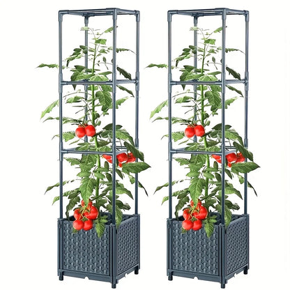2-pack Tomato Planter Box with Lattice Frame Garden Bed Planter Box Self-watering Cucumber Terrace Good Vibrations