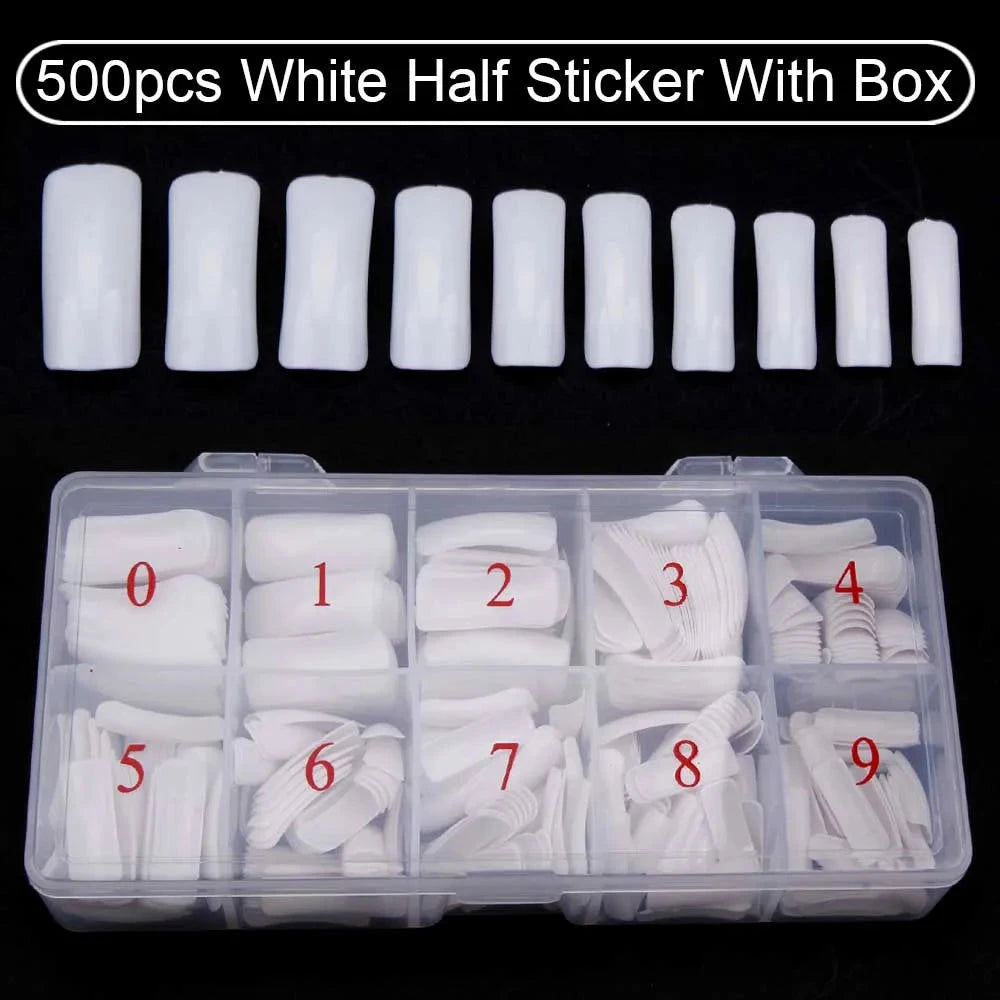 Nail Capsules 500pcs/Box Artificial Nail Tips Full Cover Nails Tips Acrylic Transparent Nail Capsules French Manicure False Nail Good Vibrations
