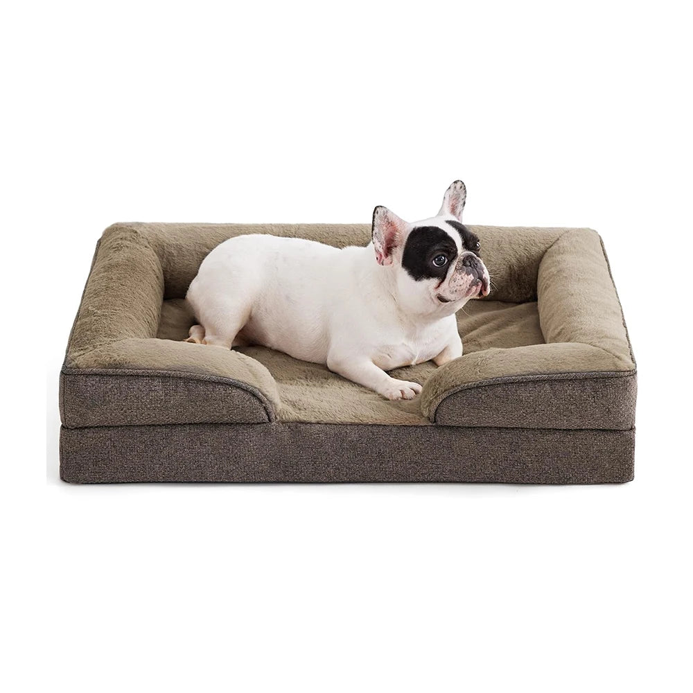 Small Dog Bed Orthopedic Sofa Egg-Crate Foam Waterproof Lining Bottom Grey Removable Washable Cover Pet Cushions Supportive for Good Vibrations
