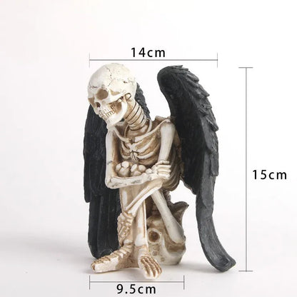 Resin 3D Skeleton Model Skull with Dark Wing Figurine for Halloween Decor Good Vibrations