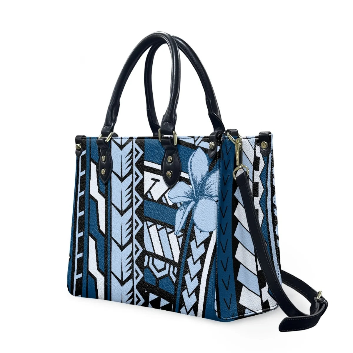 Customized Luxury Leather Women Handbag Hawaii Tribal Polynesian Tattoo Print Pu Leather Purse Shoulder Bag Lightweight Tote Bag Good Vibrations