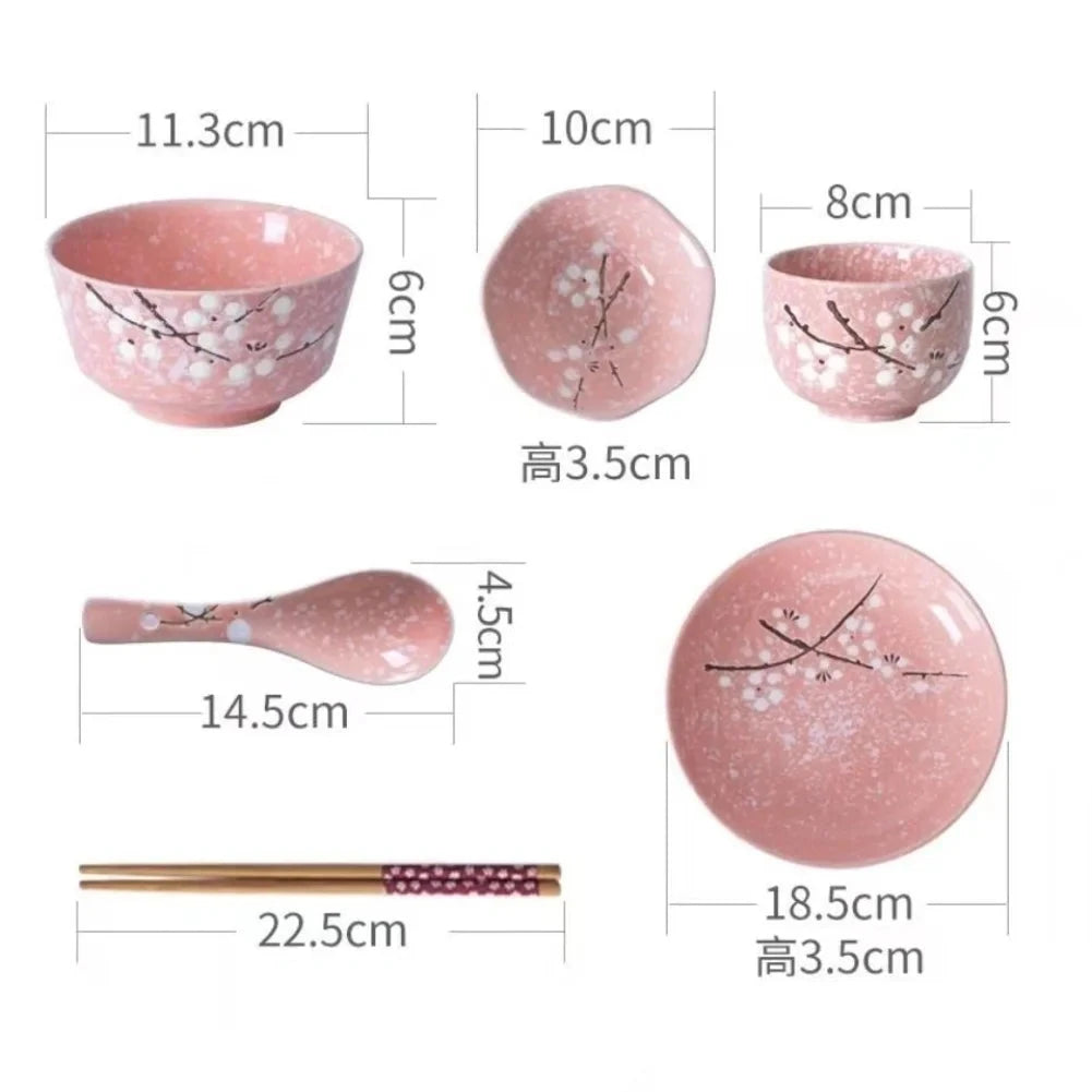 6-Piece Set Japanese Rice Bowl Dishes, Chopsticks, Spoon Ceramic Tableware Household Single Food Good Vibrations
