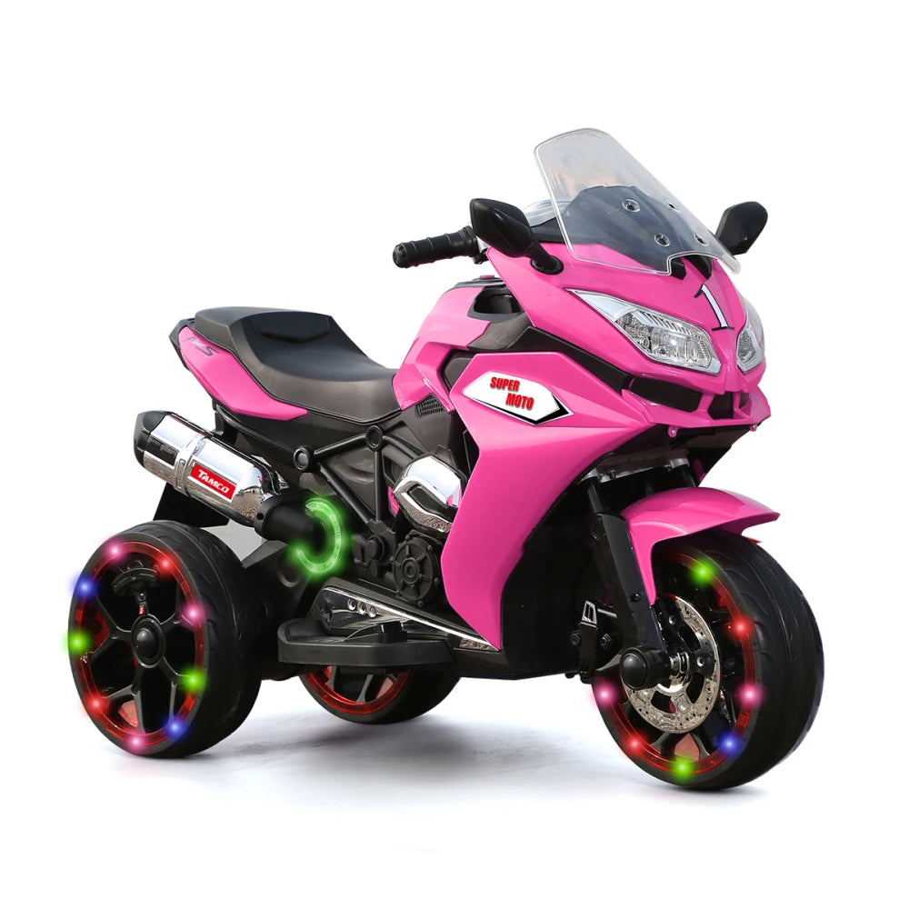 12V Kids Electric Scooter Girls Scooter Children Battery Motor Rechargeable 3 Wheels Electric Motorcycle with Light Wheels Good Vibrations