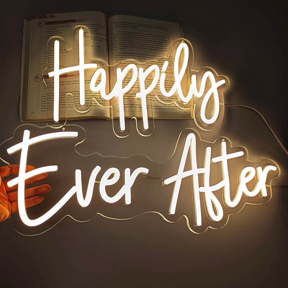Happily Ever After Neon Sign Wedding Party Lights Event Background Decorative Lights Dimmable Good Vibrations