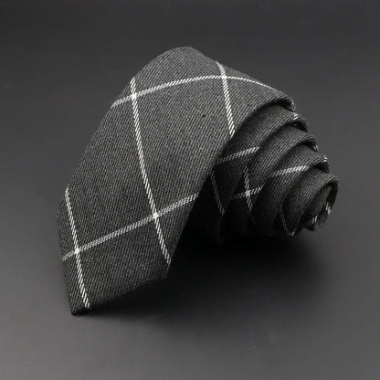 Mens Ties 6cm Classic Cotton Handmade Skinny Grey Plaid Neckties Striped Narrow Collar Slim Cashmere Casual Tie Accessories Gift Good Vibrations