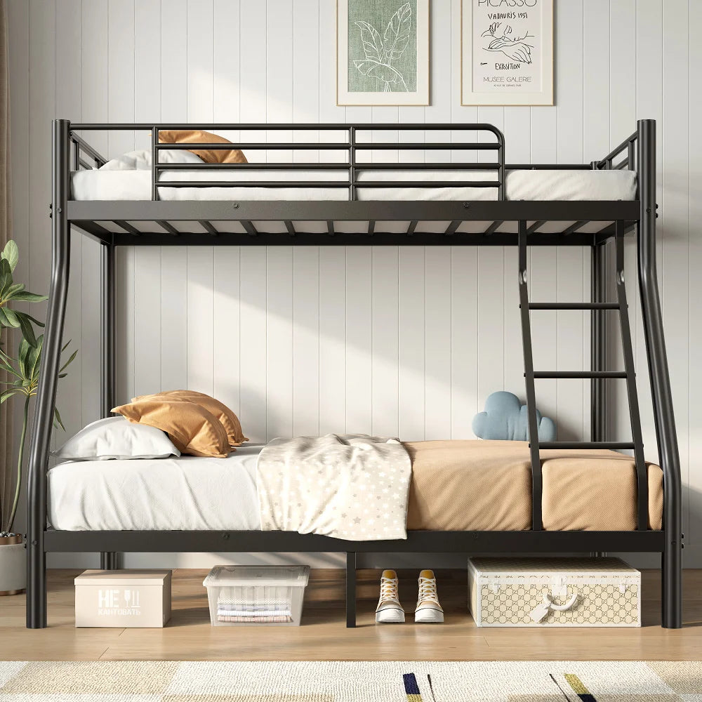 Duty Metal Bunk Bed Twin Over Full -Black Space-Saving Bed Frame for Adults & Teens, Sturdy Steel Construction with Safety Rails Good Vibrations